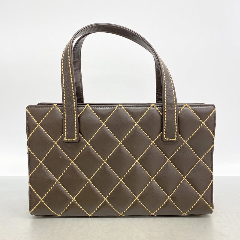 【6ia0877】シャネル トートバッグ ワイルドステッチ レザー ブラウン ゴールド金具【中古】レディース