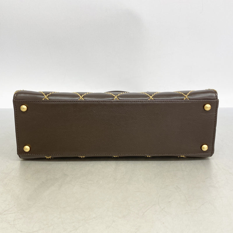 【6ia0877】シャネル トートバッグ ワイルドステッチ レザー ブラウン ゴールド金具【中古】レディース