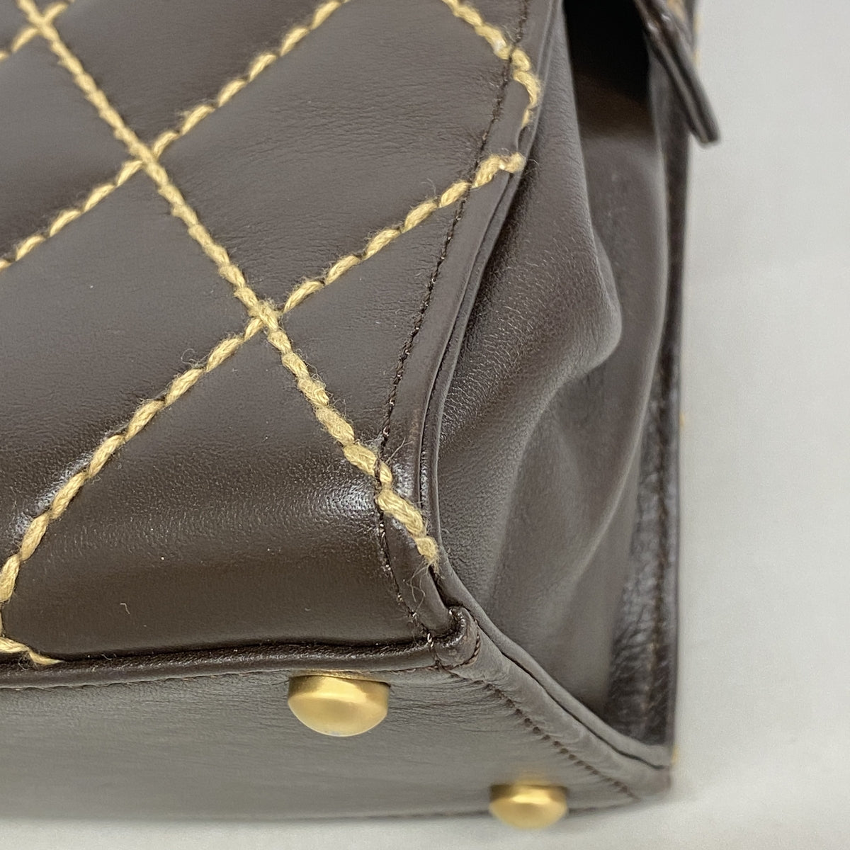 【6ia0877】シャネル トートバッグ ワイルドステッチ レザー ブラウン ゴールド金具【中古】レディース