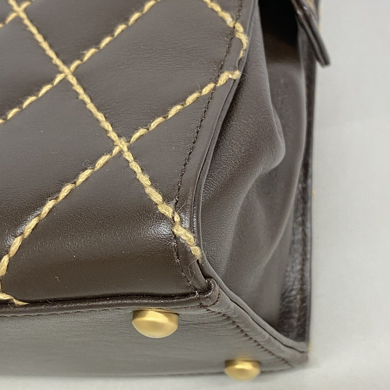 【6ia0877】シャネル トートバッグ ワイルドステッチ レザー ブラウン ゴールド金具【中古】レディース
