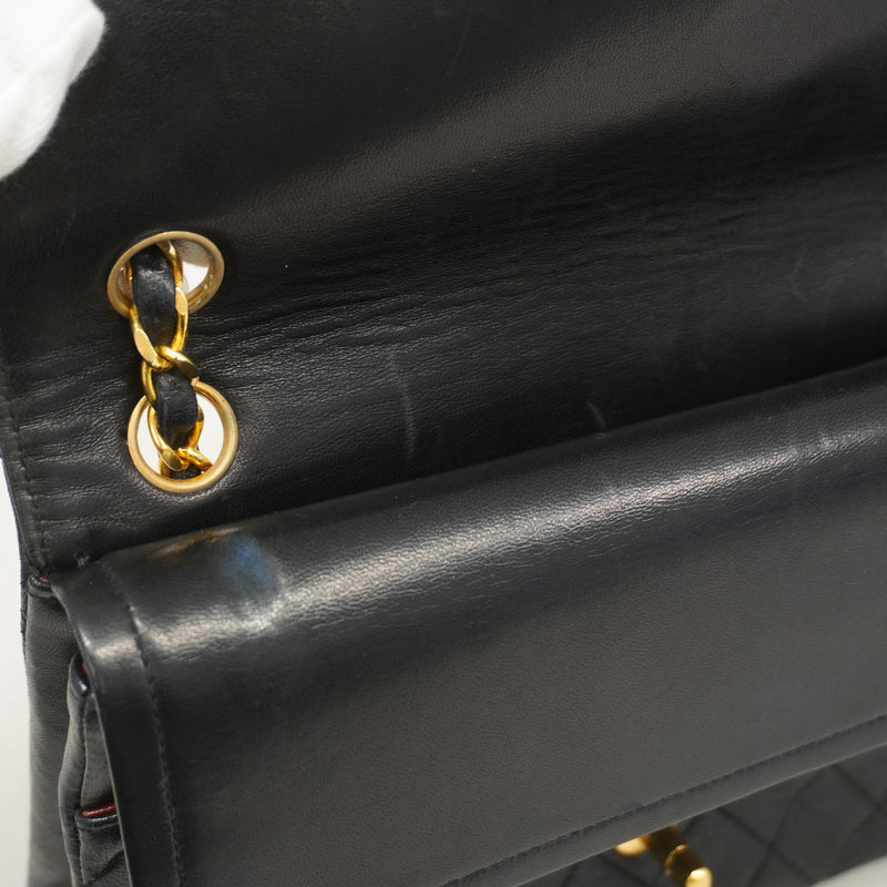 【6ia0920】シャネル ショルダーバッグ マトラッセ Wフラップ Wチェーン ラムスキン ブラック ゴールド金具【中古】レディース