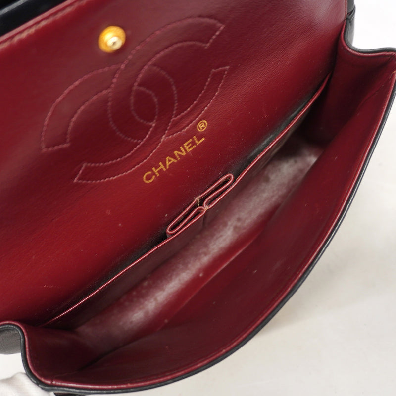 【6ia0920】シャネル ショルダーバッグ マトラッセ Wフラップ Wチェーン ラムスキン ブラック ゴールド金具【中古】レディース