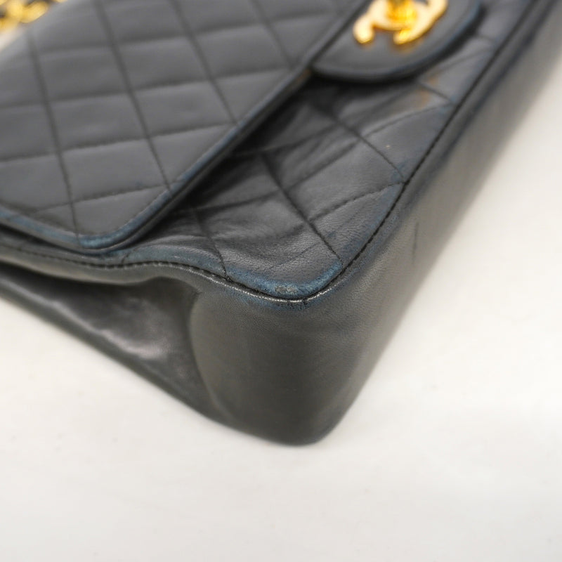 【6ia0920】シャネル ショルダーバッグ マトラッセ Wフラップ Wチェーン ラムスキン ブラック ゴールド金具【中古】レディース