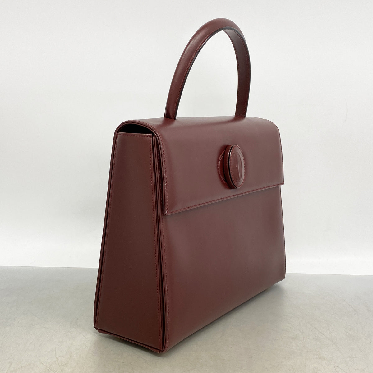 【6ia0928】カルティエ ハンドバッグ マスト レザー ボルドー ゴールド金具【中古】レディース
