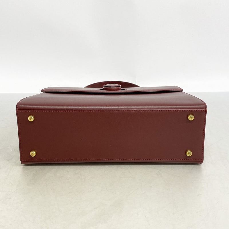 【6ia0928】カルティエ ハンドバッグ マスト レザー ボルドー ゴールド金具【中古】レディース