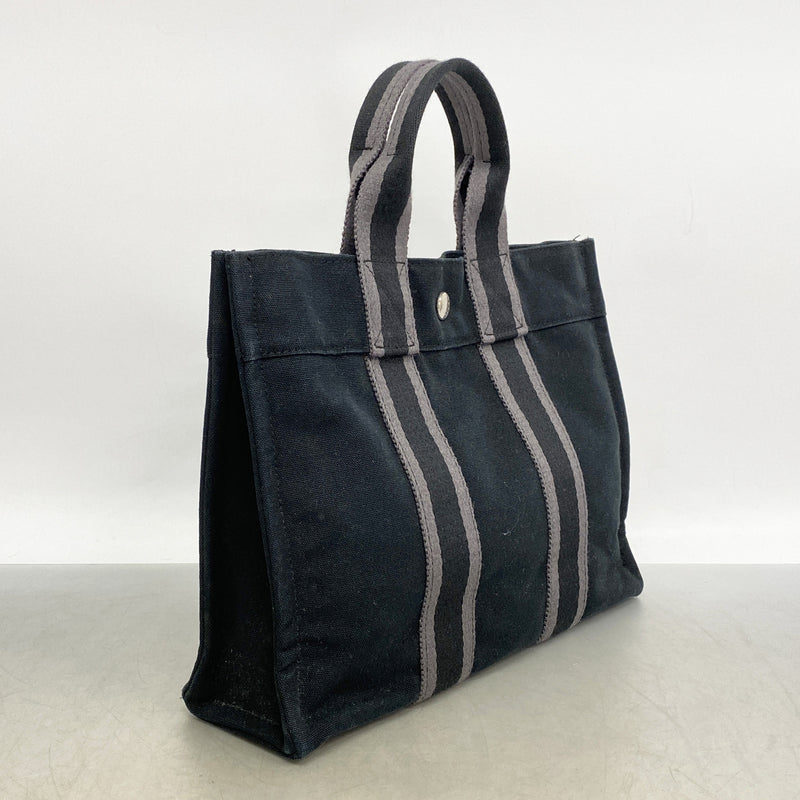 【6ia0929】エルメス ハンドバッグ フールトゥPM キャンバス ブラック シルバー金具【中古】レディース