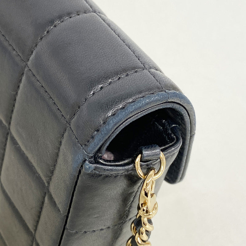 【6ia0938】シャネル ショルダーバッグ チョコバー チェーンショルダー ラムスキン ブラック ゴールド金具【中古】レディース