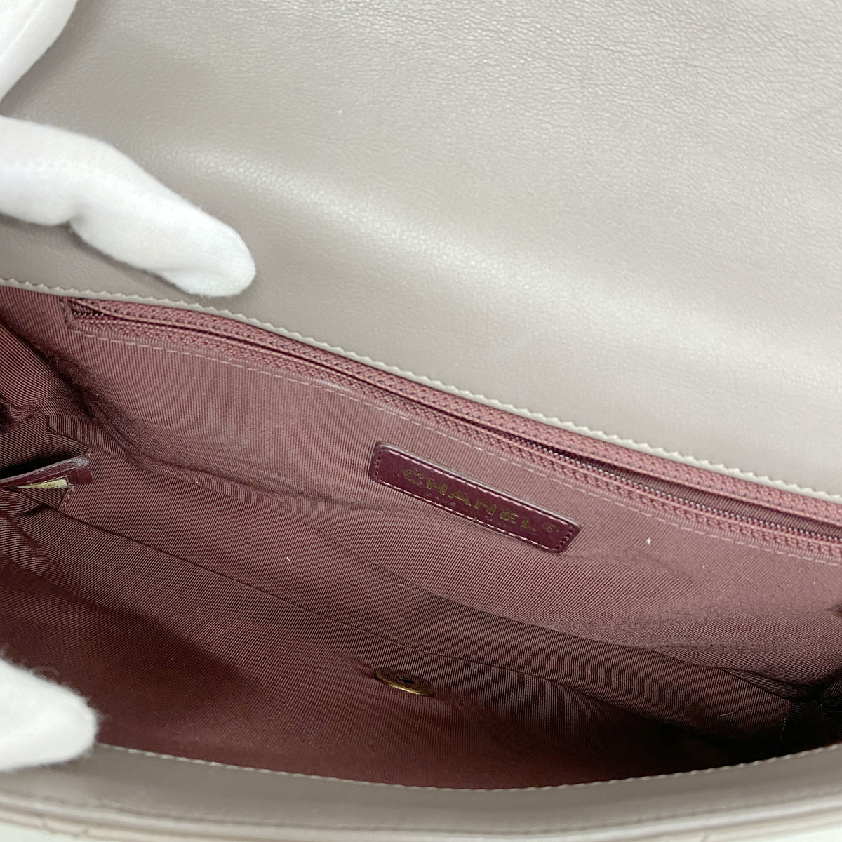 【6ia0939】シャネル ショルダーバッグ マトラッセ チェーンショルダー ラムスキン グレージュ ゴールド金具【中古】レディース