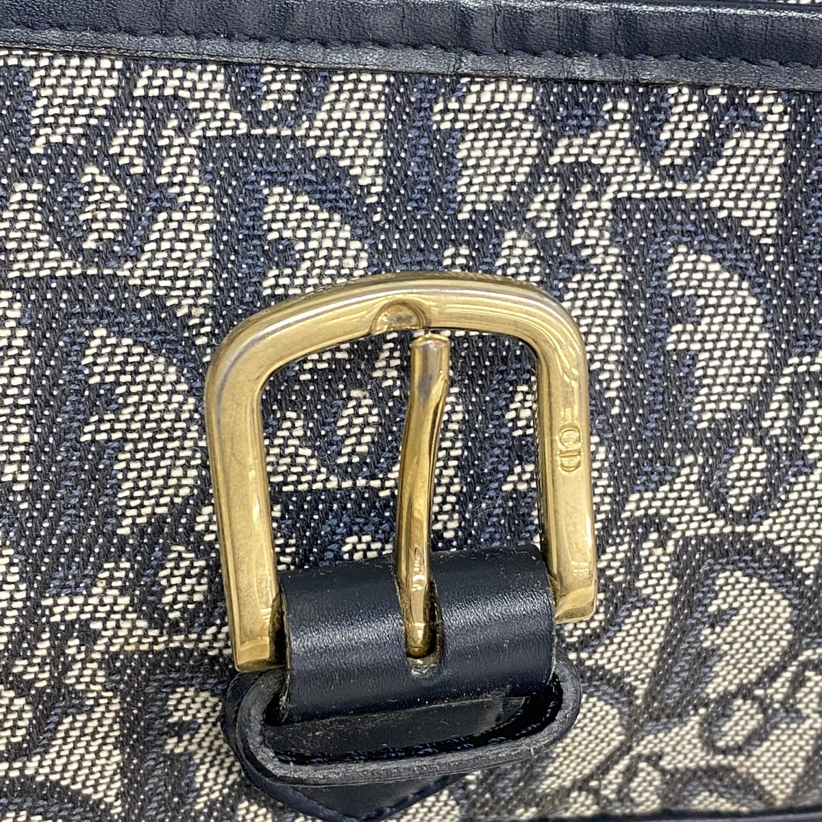 【6ia0948】クリスチャンディオール ショルダーバッグ トロッター キャンバス ネイビー ゴールド金具【中古】レディース