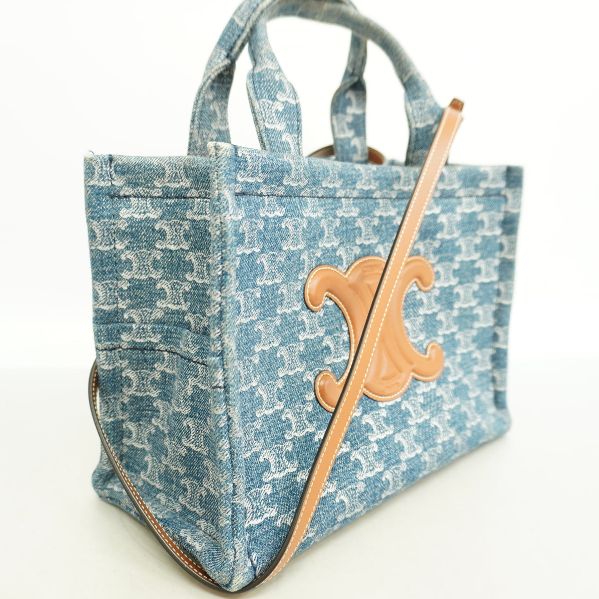 【6ia0970】セリーヌ トートバッグ トリオンフ デニム ブルー シルバー金具 2wayバッグ【中古】レディース