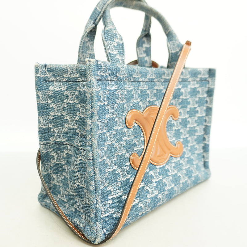 【6ia0970】セリーヌ トートバッグ トリオンフ デニム ブルー シルバー金具 2wayバッグ【中古】レディース