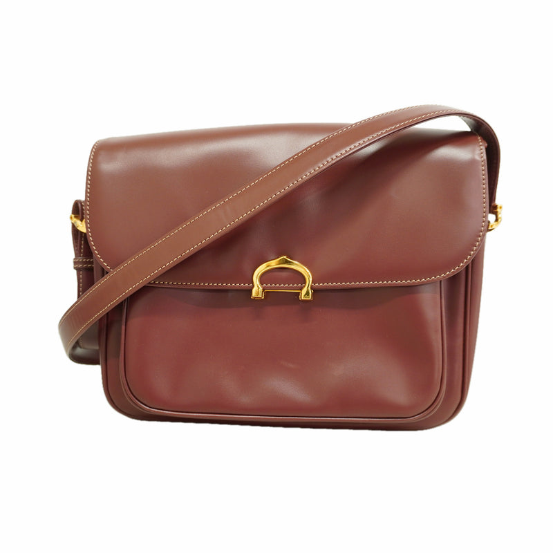 【6ia0972】カルティエ ショルダーバッグ マスト レザー ボルドー ゴールド金具【中古】レディース