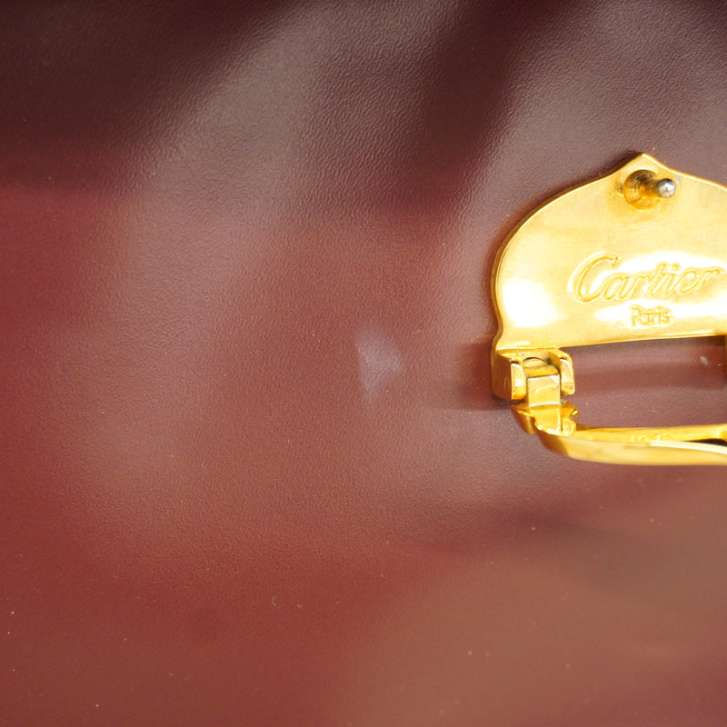 【6ia0972】カルティエ ショルダーバッグ マスト レザー ボルドー ゴールド金具【中古】レディース