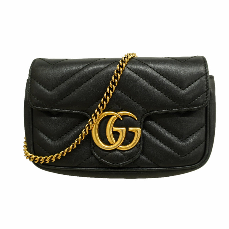 【6ia0978】グッチ ショルダーバッグ GGマーモント 476433 レザー ブラック ゴールド金具【中古】レディース