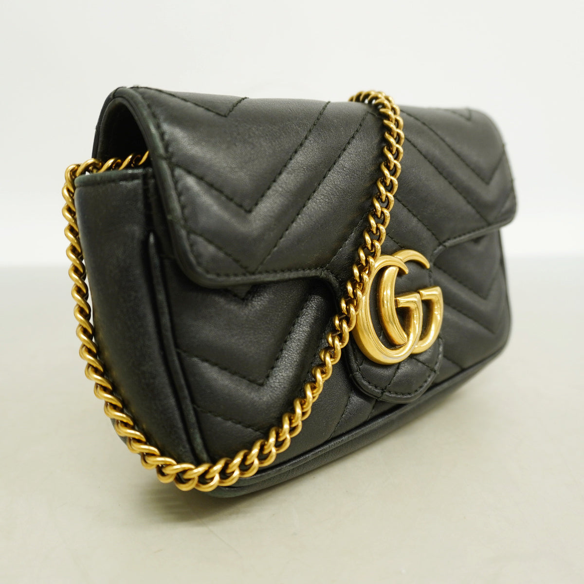 【6ia0978】グッチ ショルダーバッグ GGマーモント 476433 レザー ブラック ゴールド金具【中古】レディース