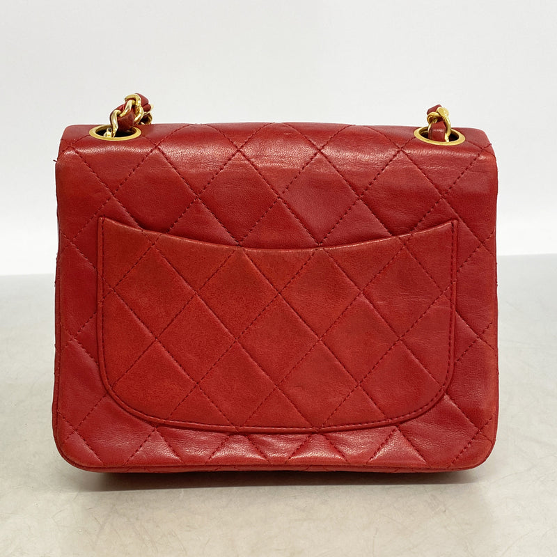 【6ia0986】シャネル ショルダーバッグ ミニマトラッセ チェーンショルダー ラムスキン レッド ゴールド金具【中古】レディース