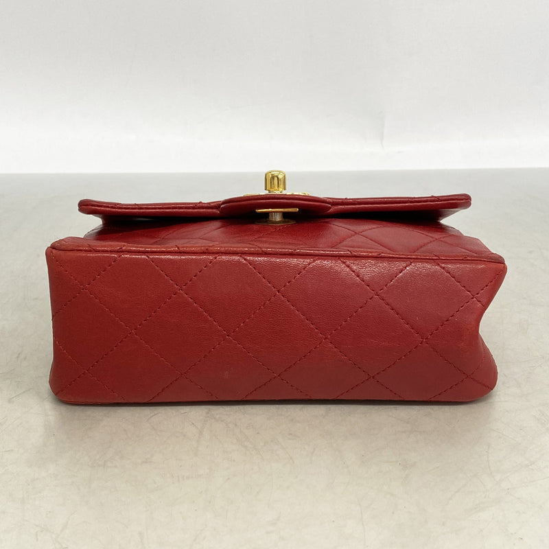 【6ia0986】シャネル ショルダーバッグ ミニマトラッセ チェーンショルダー ラムスキン レッド ゴールド金具【中古】レディース