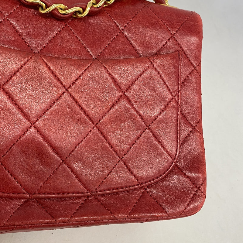 【6ia0986】シャネル ショルダーバッグ ミニマトラッセ チェーンショルダー ラムスキン レッド ゴールド金具【中古】レディース