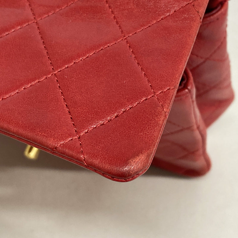 【6ia0986】シャネル ショルダーバッグ ミニマトラッセ チェーンショルダー ラムスキン レッド ゴールド金具【中古】レディース