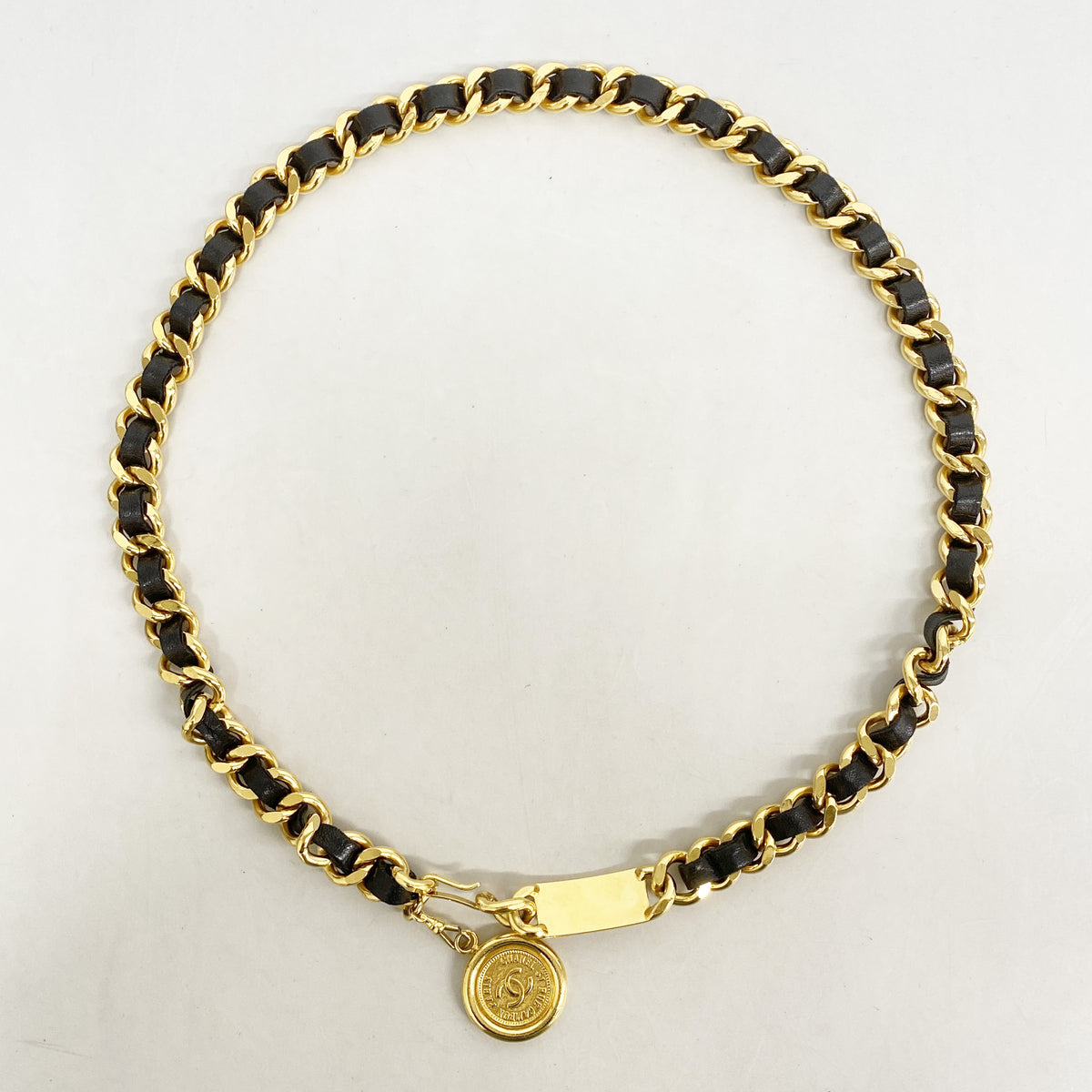 【6ia1005】シャネル ベルト メタル ブラック ゴールド金具【中古】レディース
