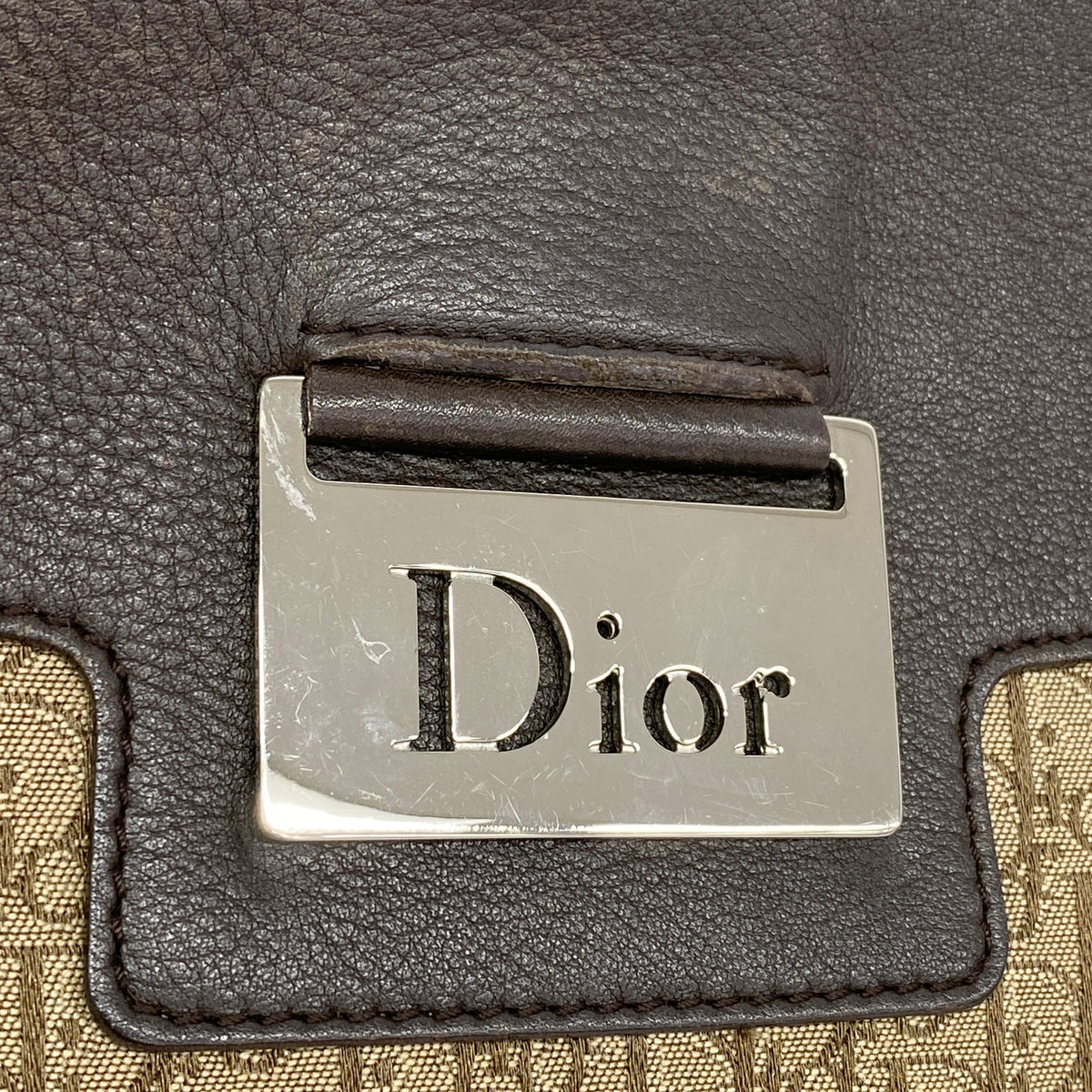 【6ia1015】クリスチャンディオール ショルダーバッグ トロッター キャンバス ブラウン シルバー金具【中古】レディース