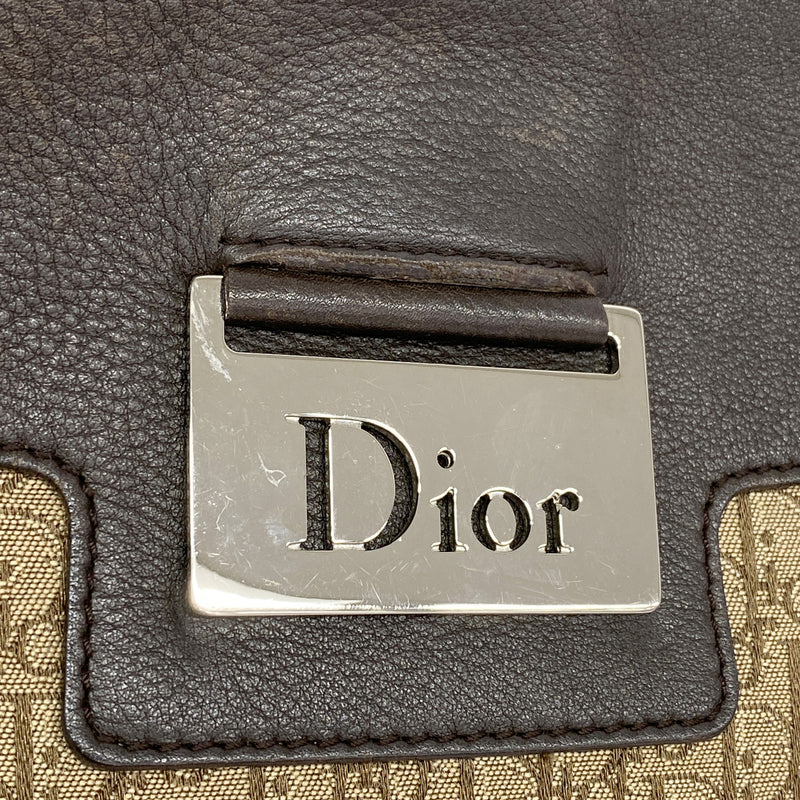 【6ia1015】クリスチャンディオール ショルダーバッグ トロッター キャンバス ブラウン シルバー金具【中古】レディース