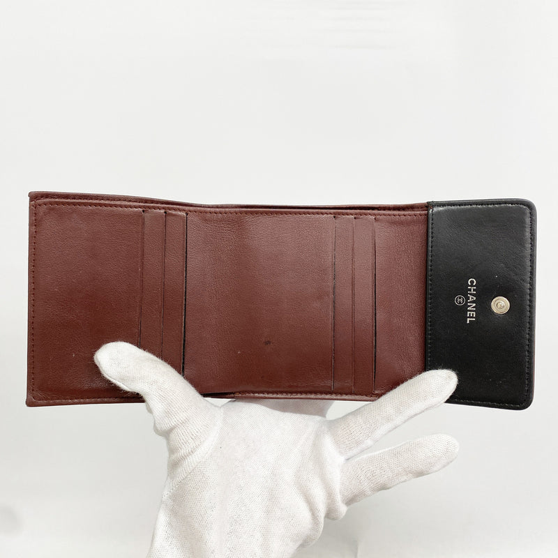 【6ia1028】シャネル 三つ折り財布 ビコローレ レザー ブラック シルバー金具【中古】レディース