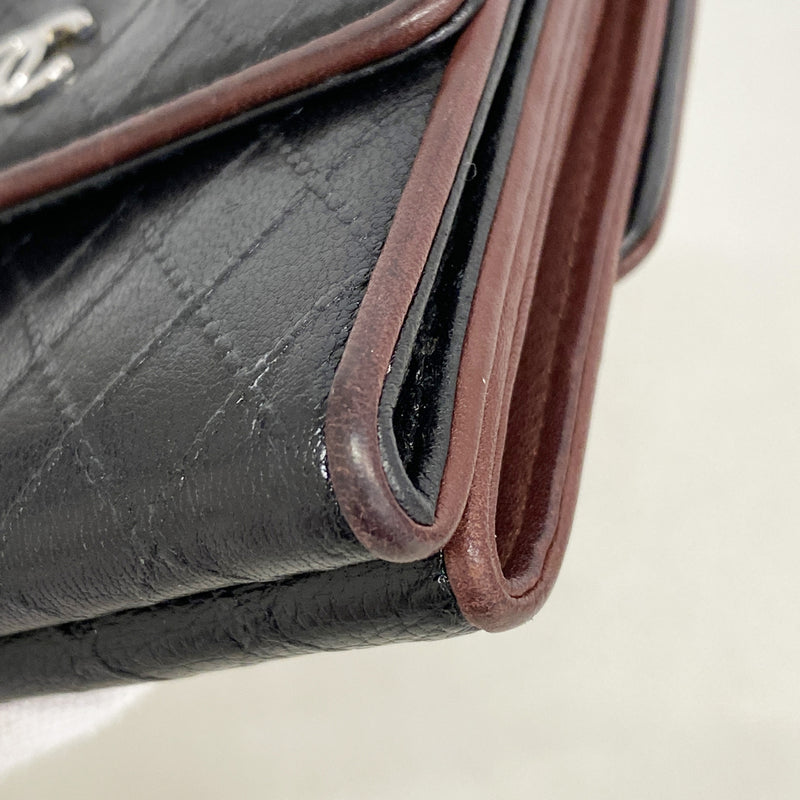 【6ia1028】シャネル 三つ折り財布 ビコローレ レザー ブラック シルバー金具【中古】レディース