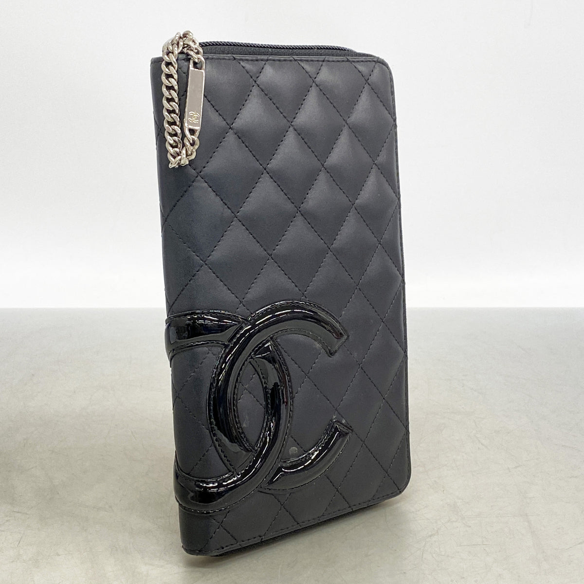 【6ia1029】シャネル 長財布 カンボン ラムスキン ブラック シルバー金具【中古】レディース