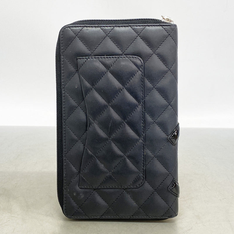 【6ia1029】シャネル 長財布 カンボン ラムスキン ブラック シルバー金具【中古】レディース