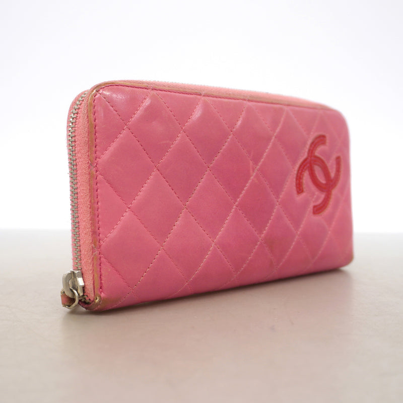 【6ia1039】シャネル 長財布 シンプリーCC ラムスキン ピンク シルバー金具【中古】レディース
