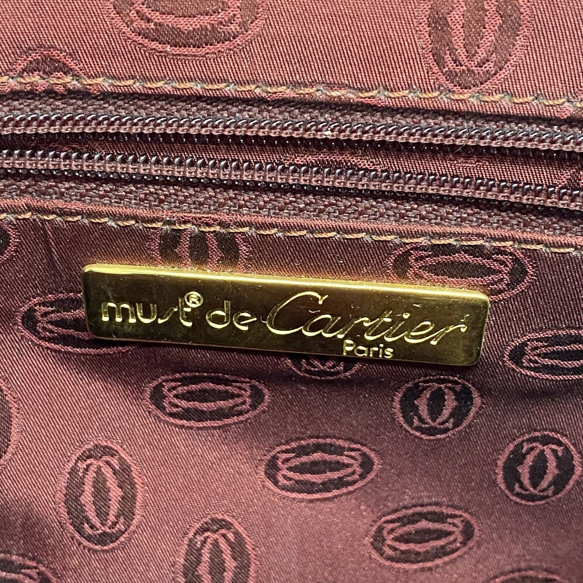 【6ia1050】カルティエ クラッチバッグ マスト レザー ボルドー ゴールド金具【中古】メンズ