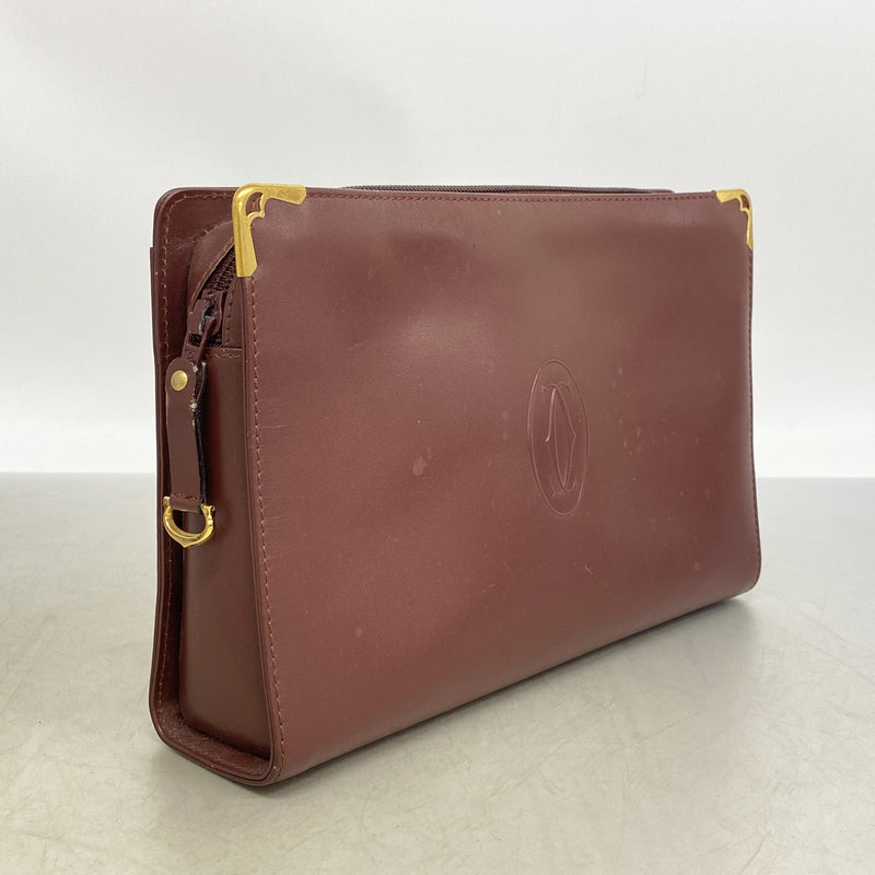 【6ia1050】カルティエ クラッチバッグ マスト レザー ボルドー ゴールド金具【中古】メンズ