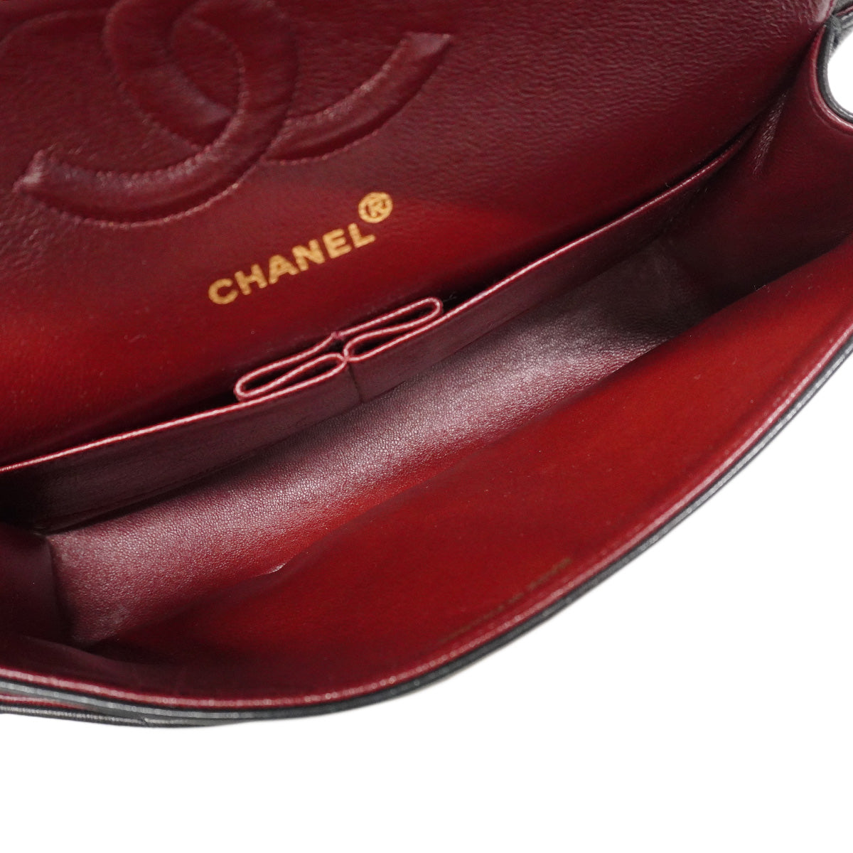 【6ia1078】シャネル ショルダーバッグ Vステッチ Wフラップ Wチェーン ラムスキン ブラック ゴールド金具【中古】レディース