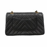 【6ia1078】シャネル ショルダーバッグ Vステッチ Wフラップ Wチェーン ラムスキン ブラック ゴールド金具【中古】レディース