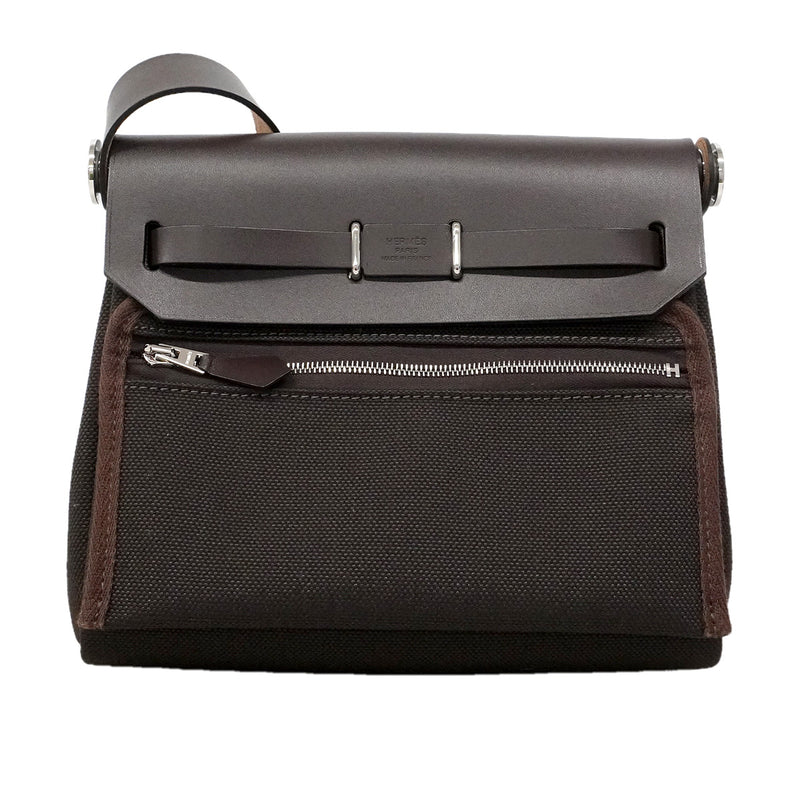 【6ia1080】エルメス ショルダーバッグ エールバッグジップミニ トワルミリタリー エベーヌ シルバー金具 K刻印【中古】レディース