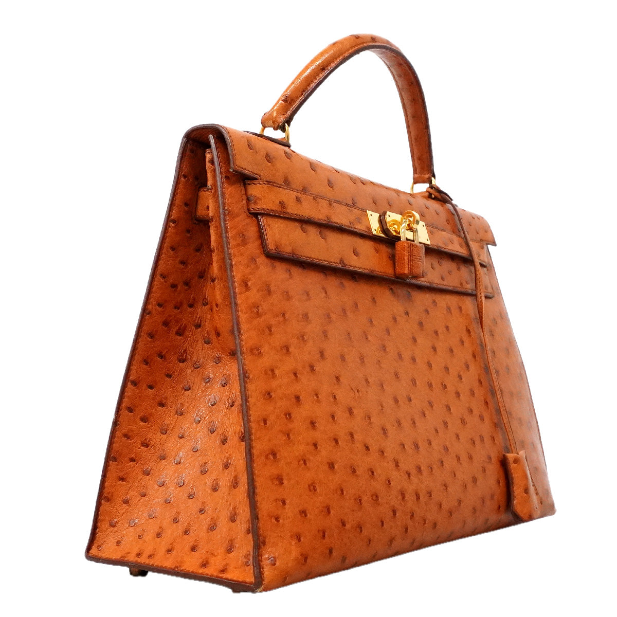 【6ia1081】エルメス ハンドバッグ ケリー32 オーストリッチ チェスナッツ ゴールド金具 ○V刻印 2wayバッグ【中古】レディース
