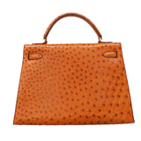 【6ia1081】エルメス ハンドバッグ ケリー32 オーストリッチ チェスナッツ ゴールド金具 ○V刻印 2wayバッグ【中古】レディース