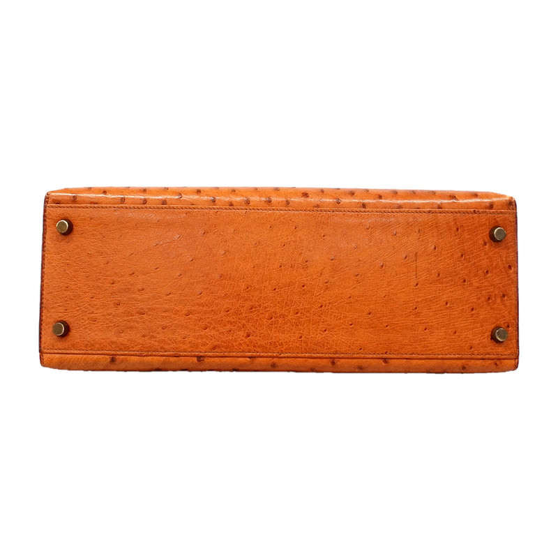 【6ia1081】エルメス ハンドバッグ ケリー32 オーストリッチ チェスナッツ ゴールド金具 ○V刻印 2wayバッグ【中古】レディース