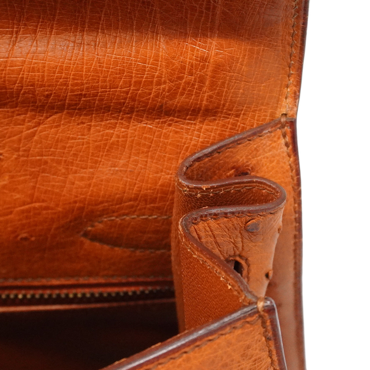 【6ia1081】エルメス ハンドバッグ ケリー32 オーストリッチ チェスナッツ ゴールド金具 ○V刻印 2wayバッグ【中古】レディース