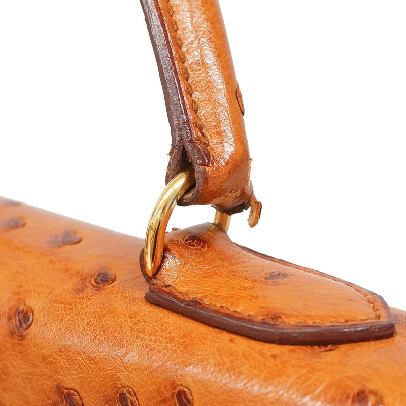 【6ia1081】エルメス ハンドバッグ ケリー32 オーストリッチ チェスナッツ ゴールド金具 ○V刻印 2wayバッグ【中古】レディース
