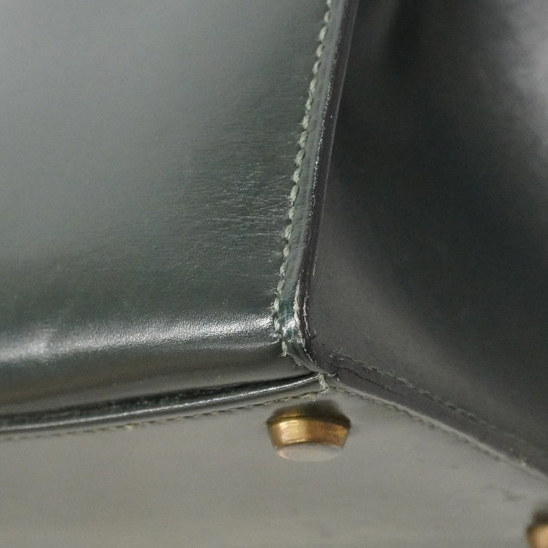 【6ia1082】エルメス ハンドバッグ ケリー28 ボックスカーフ グリーン ゴールド金具 ○Q刻印【中古】レディース