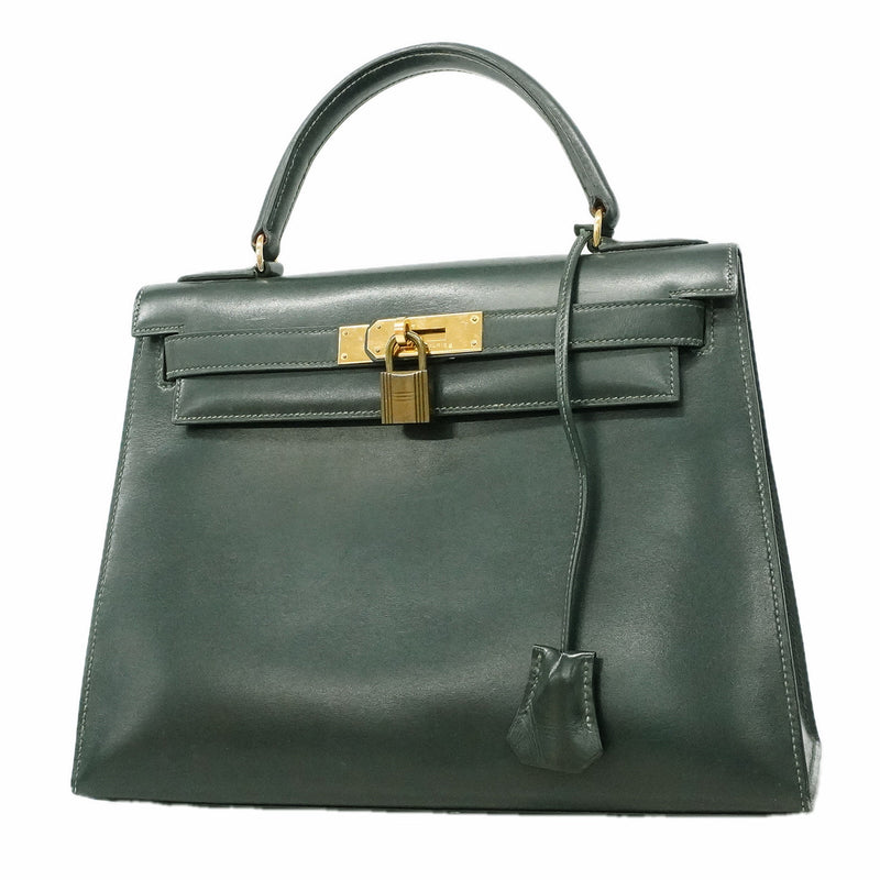 【6ia1082】エルメス ハンドバッグ ケリー28 ボックスカーフ グリーン ゴールド金具 ○Q刻印【中古】レディース