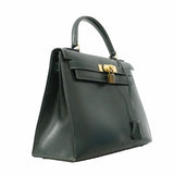【6ia1082】エルメス ハンドバッグ ケリー28 ボックスカーフ グリーン ゴールド金具 ○Q刻印【中古】レディース