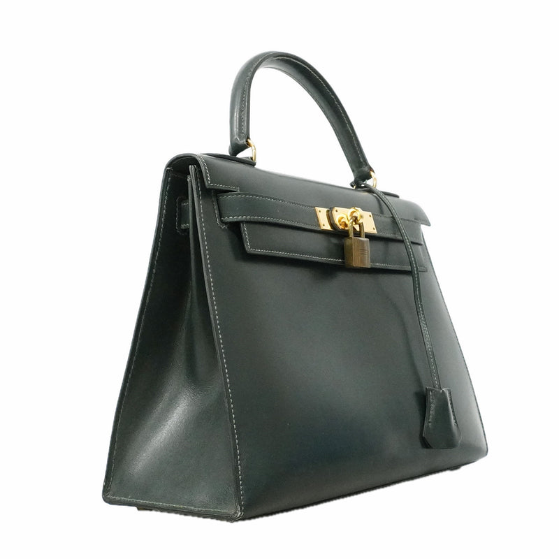 【6ia1082】エルメス ハンドバッグ ケリー28 ボックスカーフ グリーン ゴールド金具 ○Q刻印【中古】レディース