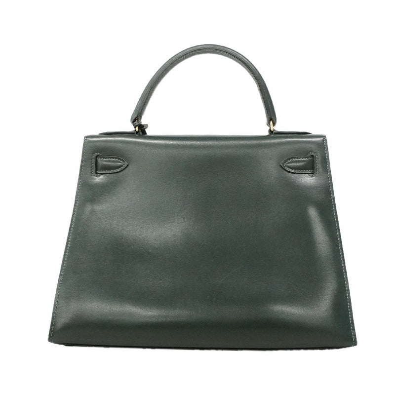 【6ia1082】エルメス ハンドバッグ ケリー28 ボックスカーフ グリーン ゴールド金具 ○Q刻印【中古】レディース