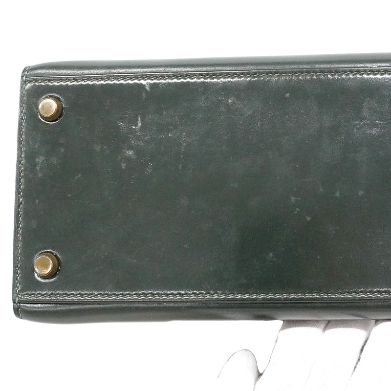 【6ia1082】エルメス ハンドバッグ ケリー28 ボックスカーフ グリーン ゴールド金具 ○Q刻印【中古】レディース