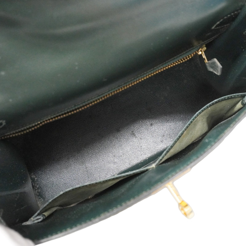 【6ia1082】エルメス ハンドバッグ ケリー28 ボックスカーフ グリーン ゴールド金具 ○Q刻印【中古】レディース