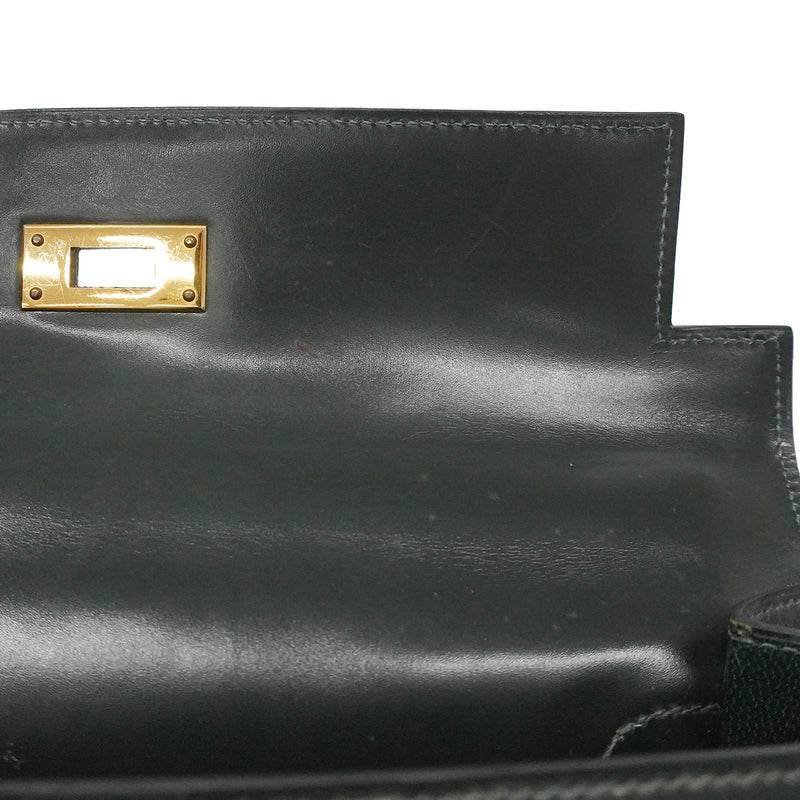 【6ia1082】エルメス ハンドバッグ ケリー28 ボックスカーフ グリーン ゴールド金具 ○Q刻印【中古】レディース