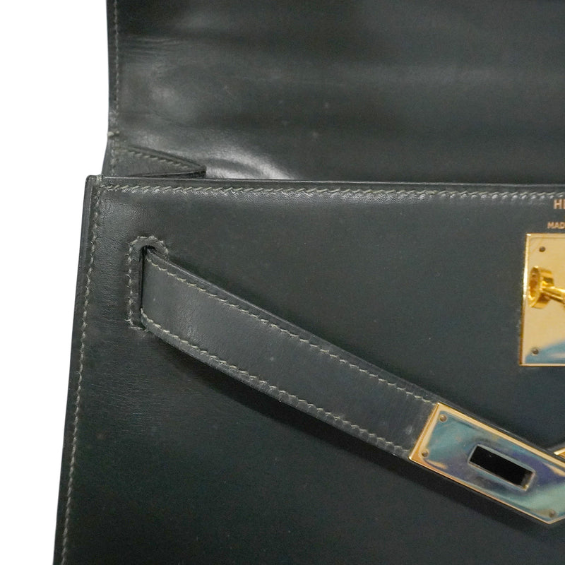 【6ia1082】エルメス ハンドバッグ ケリー28 ボックスカーフ グリーン ゴールド金具 ○Q刻印【中古】レディース